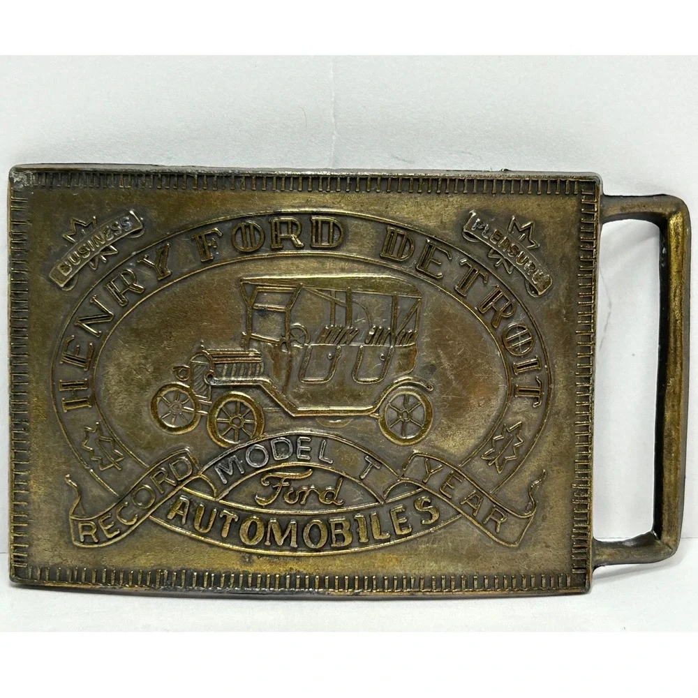 Vintage Henry‎ Ford Detroit Record Model T Automobiles Brass Belt Buckle